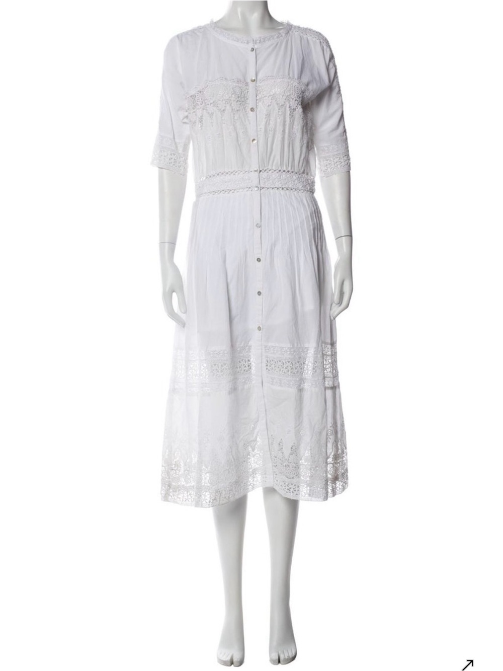 LoveShackFancy White Lace-Trim Midi Dress
